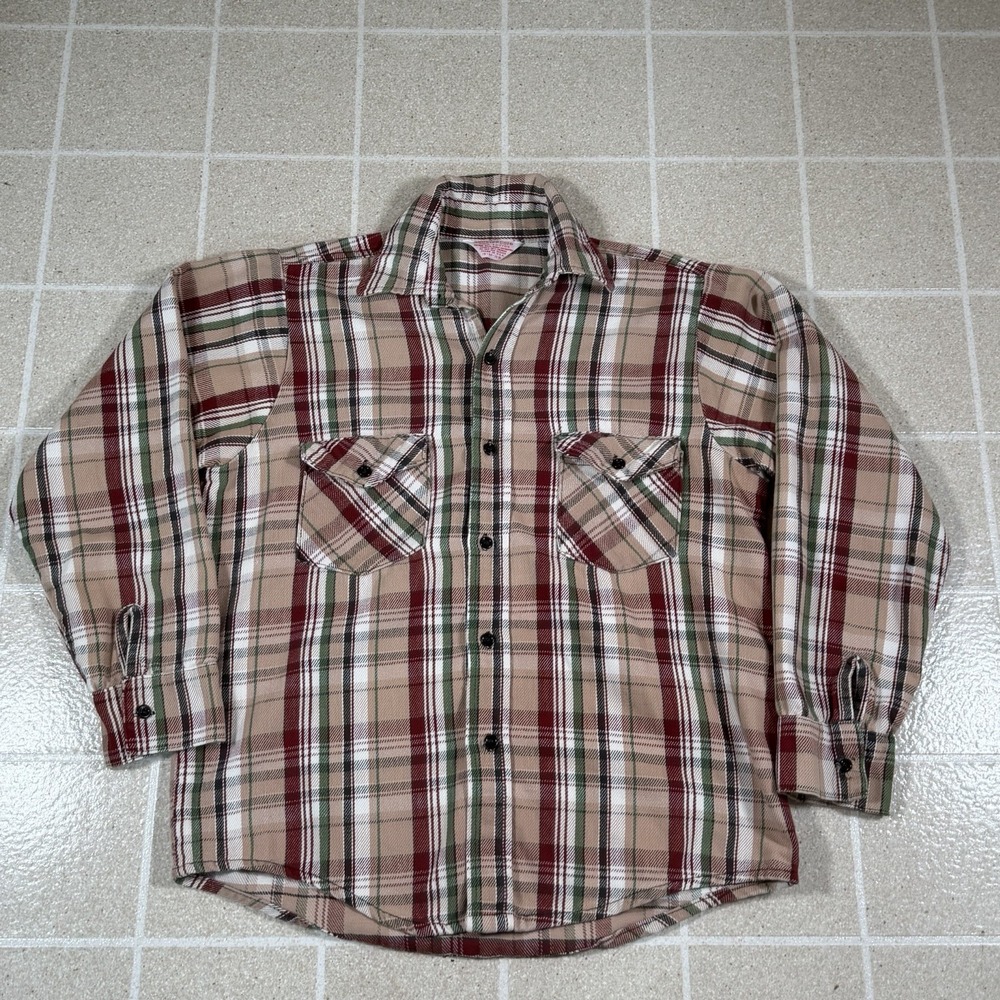 Vintage 70s Frostproof Mens medium Plaid Flannel Button Front Shirt Made in USA